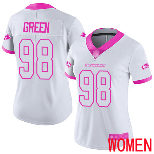 Seattle Seahawks Limited White Pink Women Rasheem Green Jersey NFL Football #98 Rush Fashion->women nfl jersey->Women Jersey